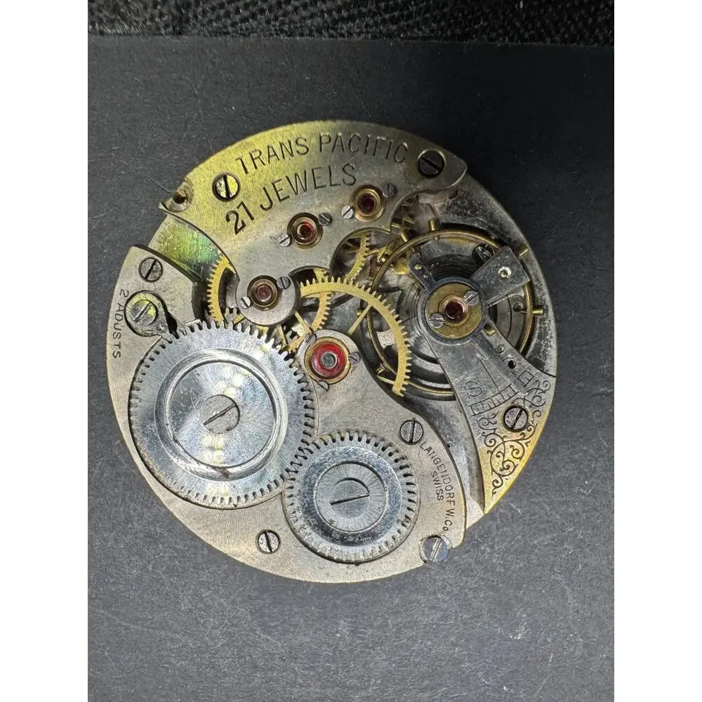 Vintage Trans Pacific 21 Jewels Pocket Watch Movement Langendorf Swiss